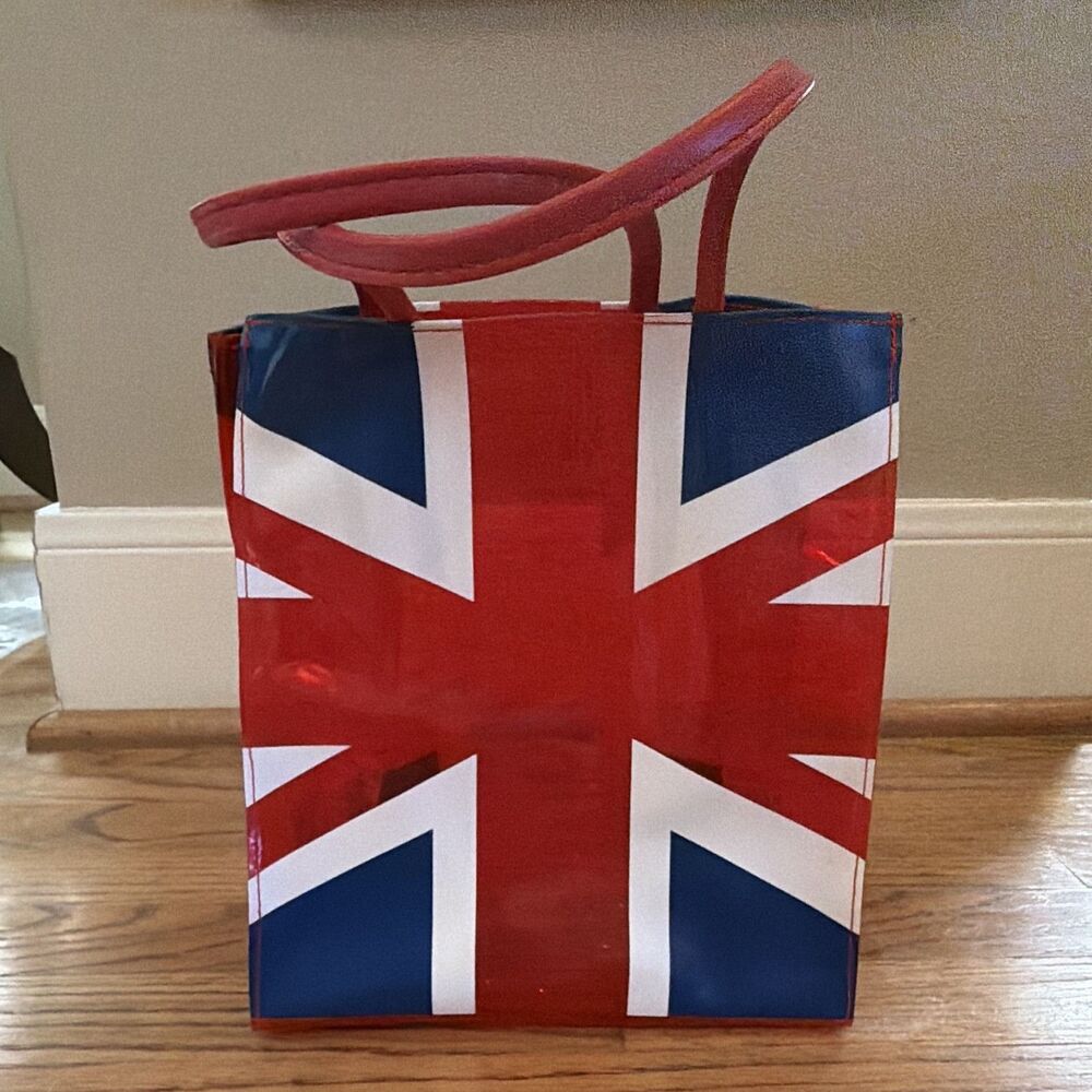Harrods Rare Small PVC Tote Union Jack London Flag Red Blue White Logo